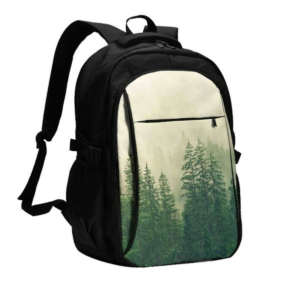 Daiia Fog Forest Pattern USB Charging Backpack for Men and Women, Anti-Theft Backpack,Travel Backpack,School Backpack,College Backpack,Laptop Backpack