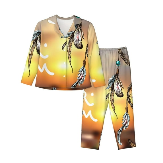 Daiia Follow Your Dream Dreamcatcher for Women's Long-Sleeved Pajama Set – Soft & Comfortable Sleepwear Button-Up Pajamas Cozy Lounge Wear-