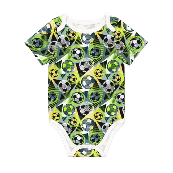Daiia Football Doodle Printed Unisex-Baby Short Sleeve Onesies Bodysuits Baby Climbing Clothes Soft and Comfortable Romper with Expandable Shoulder Design-18 Months