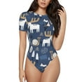 thumbnail image 1 of Daiia Forest Elk print Women's Crew Neck Short Sleeve Bodysuit Fashion Tops Fit Casual Basic Extender Bodysuit-, 1 of 9