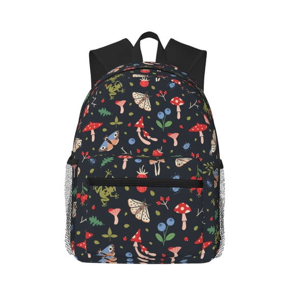 Daiia Forest Flora and Insects School Backpack for Men Women, Unisex Large Waterproof Bookbag Schoolbag Casual Daypack for High School/College/Teens/Travel/Work Black