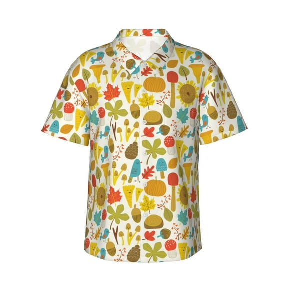 Daiia Forest Mushrooms Hawaiian Shirt for Men Gentle Cotton Regular Short Sleeve Casual-XX-Large