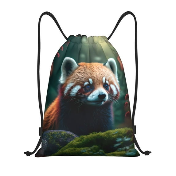 Daiia Forest Plant Raccoon Pattern Drawstring Backpack, Gym Bag, Lightweight Backpack, Water-Resistant Bag Travel Sports Backpack, Fitness Bag, Yoga Bag-Medium