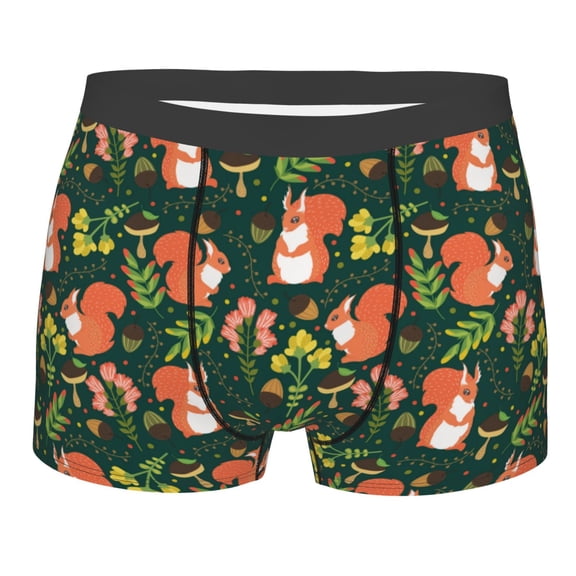 Daiia Forest Squirrel Men's Underwear Boxer Briefs, Cotton Stretch Moisture-Wicking Underwear-Medium