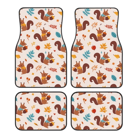 Daiia Forest Squirrel Nuts Printed Car Floor Mats Set of 4, Durable Non Slip Auto Floor Carpet, Car Interior Carpets Proof Foot Pads Anti-Slip Cushion Automoetive Accessories