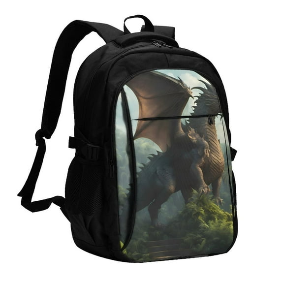 Daiia Forest Stone-Colored Dragon Pattern USB Charging Backpack for Men and Women, Anti-Theft Backpack,Travel Backpack,School Backpack,College Backpack,Laptop Backpack