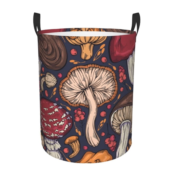 Daiia Forest Wild Mushroom Round Laundry Basket with Handles Thickened Waterproof Circular hamper,Dirty Clothes Storage Basket for Bedroom,Bathroom,College Dorm-Medium