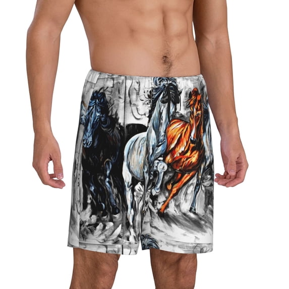Daiia Four Running Horses Mens Woven Stretch Pajama Short,Short Pajama Pants-4X-Large