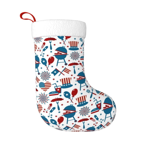Daiia Fourth Of July Party Print Christmas Stocking,18"Large Knitted Xmas Stocking for Kids, Family Stocking for Fireplace Christmas Holiday Party Decoration