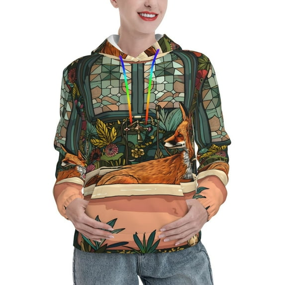 Daiia Fox Bathtub Floral Art Pattern Women's Fashion Hoodies & Sweatshirts with Kangaroo Pocket Hooded Sweatshirt with Eye-catching Drawstrings-Small