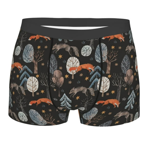 Daiia Fox In The Forest Men's Underwear Boxer Briefs, Cotton Stretch Moisture-Wicking Underwear-Small