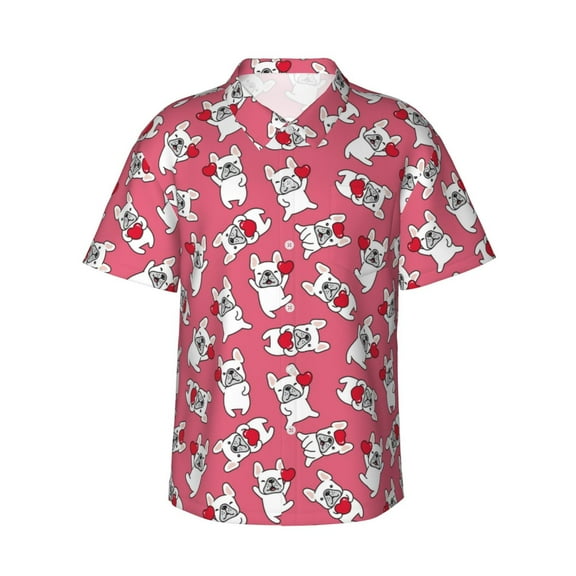 Daiia French Bulldog Hawaiian Shirt for Men Gentle Cotton Regular Short Sleeve Casual-Medium