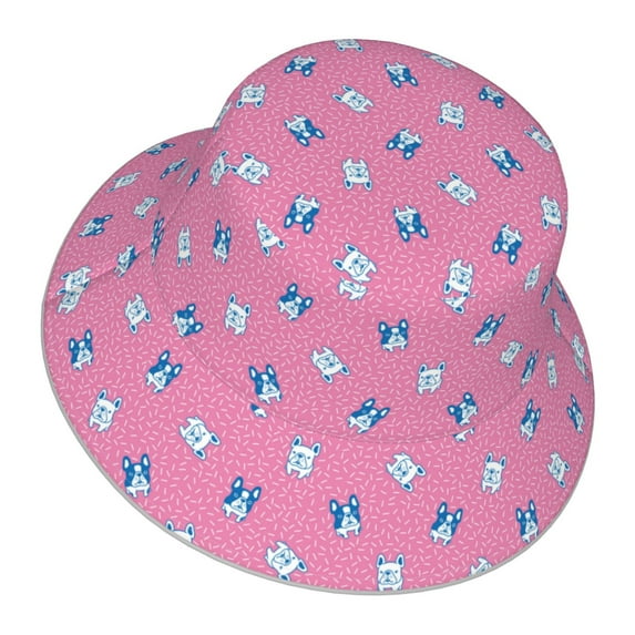 Daiia French Bulldog Pattern Bucket Hat - Trendy Cotton Sun Hat for Beach, Golf, Fishing - Fun Outdoor Vacation Boonie for Men and Women