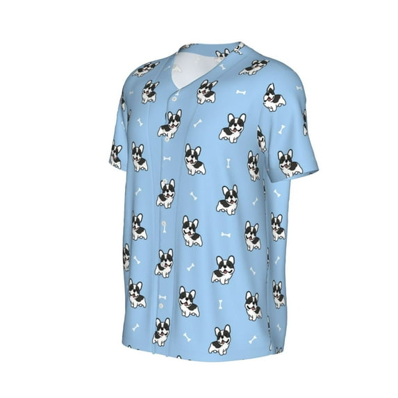 Daiia French Bulldog Puppy Mens Baseball Jersey Button Down Shirts Short Sleeve Sports Uniforms-X-Large