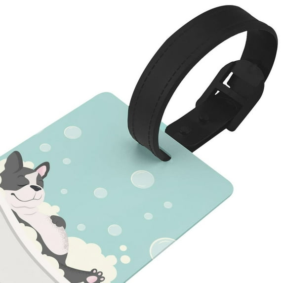 Daiia French Bulldog Taking a Bath Durable Luggage Tags with Secure Strap Travel ID Tags Suitcase ID Tags Bag Identification Tags - Easy Identification for Men and Women