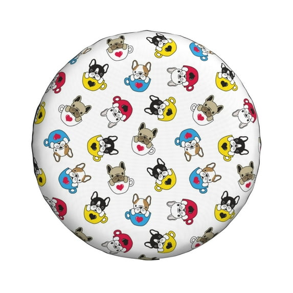 Daiia French Bulldog With Coffee Cup Tire Covers , Travel Trailer Camper Truck SUV Motorhome Waterproof Wheel Cover, Sun Rain Snow Protector-16 inch