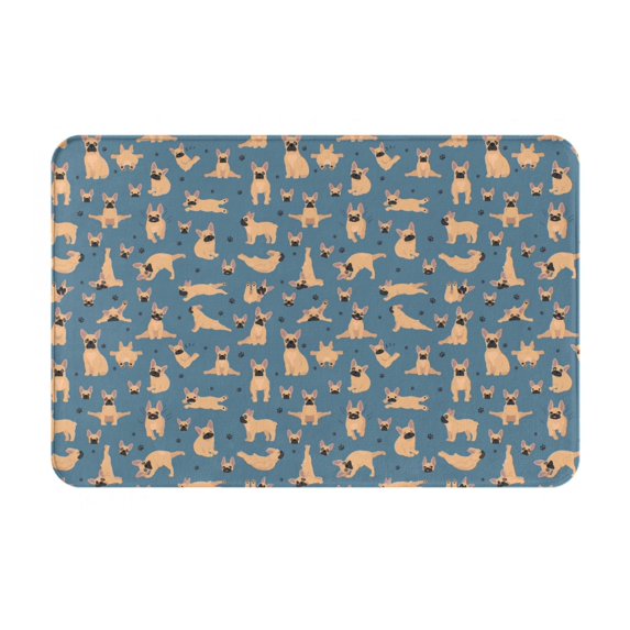 Daiia French Bulldog Yoga Front Door Mat, Heavy Duty Durable Welcome Mat for Outdoor Indoor, Dirt Trapper Waterproof Super Absorbent Door Mat, 16" x 24"