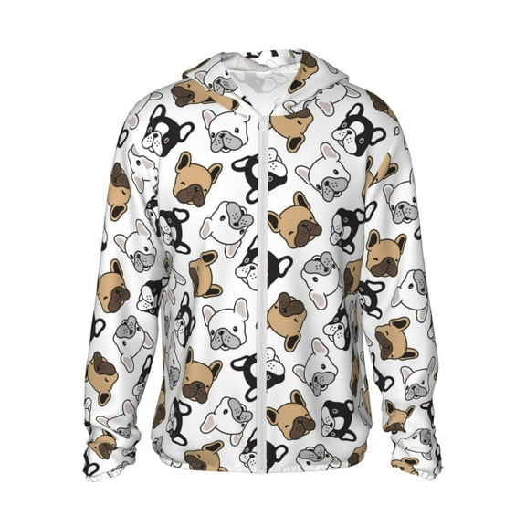 Daiia French Bulldog3 UPF 50  Sun Protection Hoodie Jacket Lightweight Long Sleeve Sun Shirt for Women Men with Pocket Hiking Outdoor-Medium