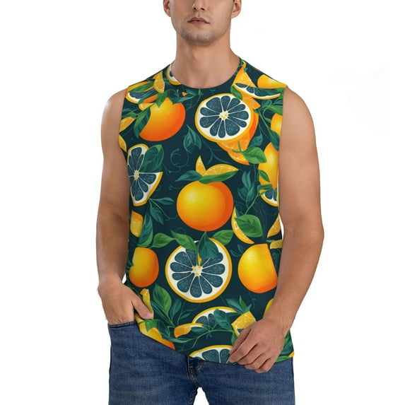 Daiia Fresh Orange Printed Men's Tank Tops,Casual Soft Sleeveless Gym Muscle Shirts Bodybuilding Tee-XX-Large