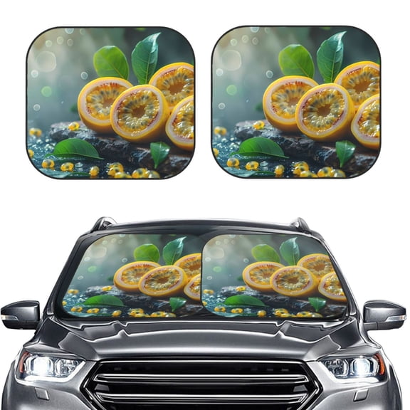 Daiia Fresh Passion Fruit Still Life 2PCS Car Windshield Sun Shade, Foldable Sun Shield for Car Front Window, Auto Sun Blocker Visor Protector Universal for Truck SUV Pickup-Small