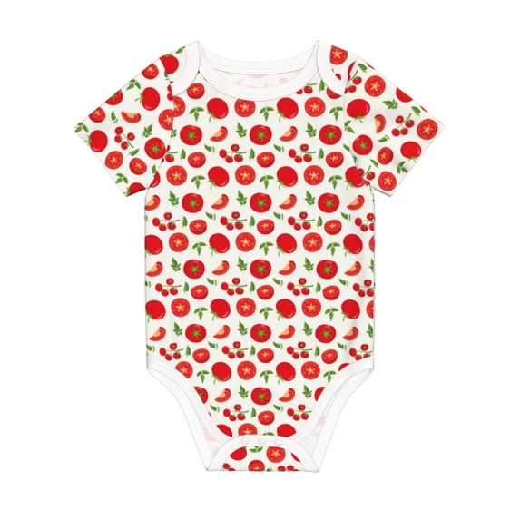 Daiia Fresh Red Tomato Printed Unisex-Baby Short Sleeve Onesies Bodysuits Baby Climbing Clothes Soft and Comfortable Romper with Expandable Shoulder Design-2 Years