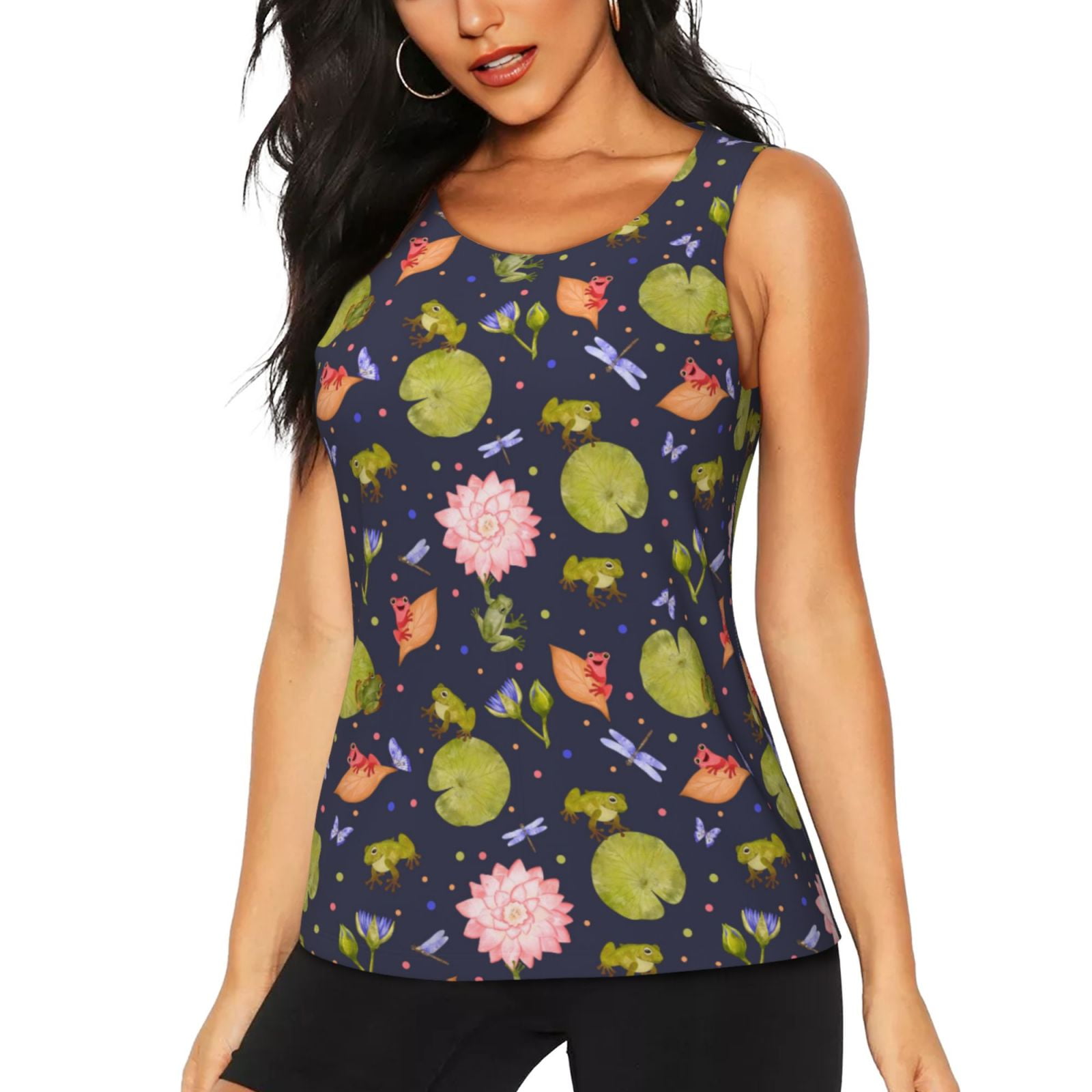 Daiia Frog And Flowers Printed Womens Workout Tops for Women Quick-dry ...