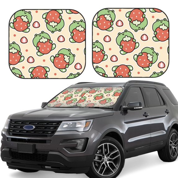 Daiia Frog Hold Strawberry 2PCS Car Windshield Sun Shade, Foldable Sun Shield for Car Front Window, Auto Sun Blocker Visor Protector Universal for Truck SUV Pickup-Large