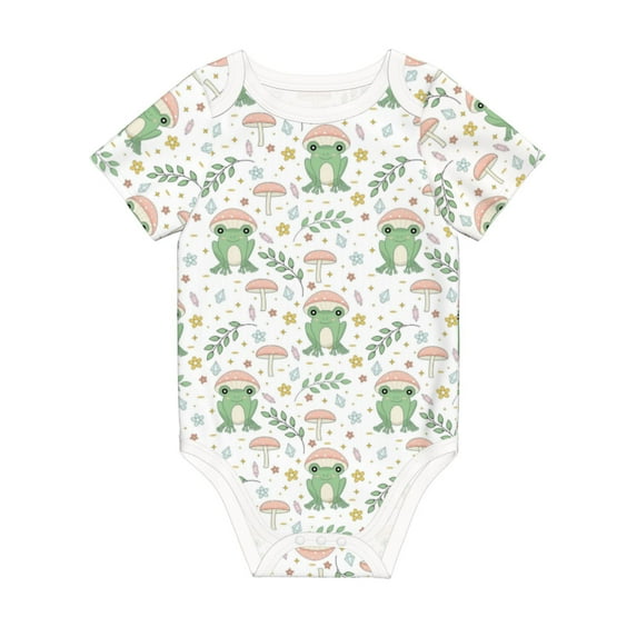 Daiia Frog and Mushrooms Printed Unisex-Baby Short Sleeve Onesies Bodysuits Baby Climbing Clothes Soft and Comfortable Romper with Expandable Shoulder Design-2 Years