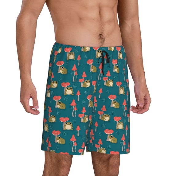 Daiia Frog and Mushrooms Mens Woven Stretch Pajama Short,Short Pajama Pants-Small