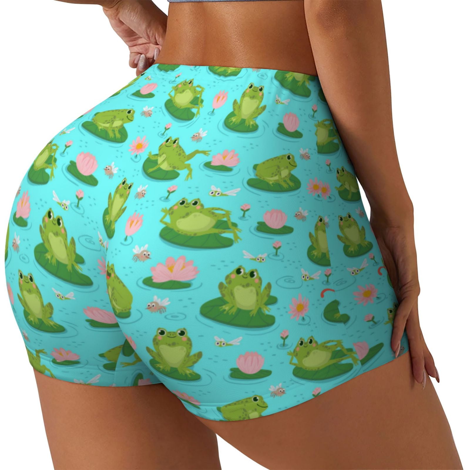 Daiia Frogs And Aquatic Plants Pattern Women's Workout Shorts Biker ...