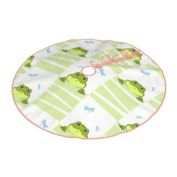 Daiia Frogs and Dragonflies Drawing Merry Christmas Tree Skirt , Xmas Large Lace-up Tree Skirt, Santa Snowflakes Rustic Home Decorations New Year Party Farmhouse Decor-48"