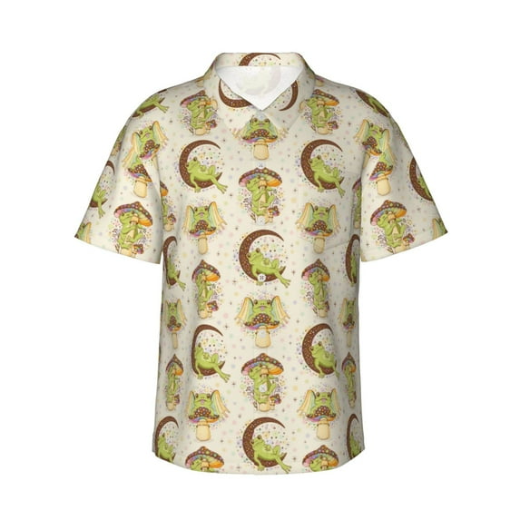 Daiia Frogs Hawaiian Shirt for Men Gentle Cotton Regular Short Sleeve Casual-Small