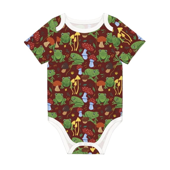Daiia Frogs and Mushrooms Printed Unisex-Baby Short Sleeve Onesies Bodysuits Baby Climbing Clothes Soft and Comfortable Romper with Expandable Shoulder Design-9M