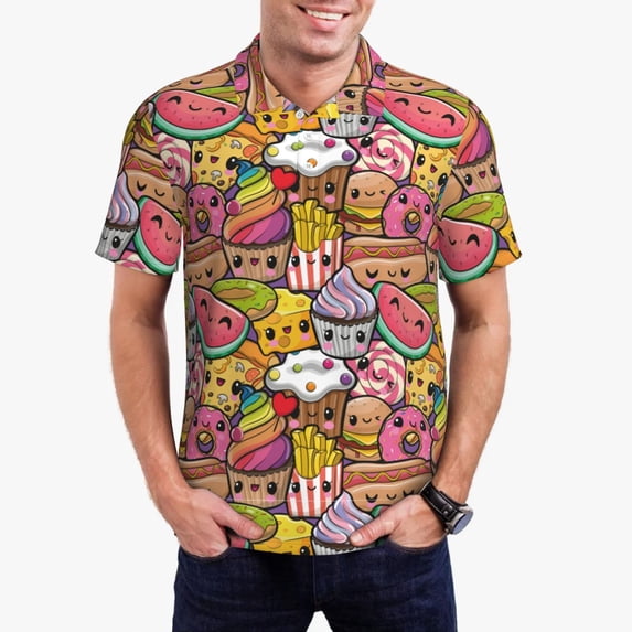 Daiia Fruit-Flavored Ice-Cream Pattern Men’s Polo Shirts,Solid Deck Shirt,Classic Fit, Breathable Cotton Polo for Casual and Sport Wear-4X-Large
