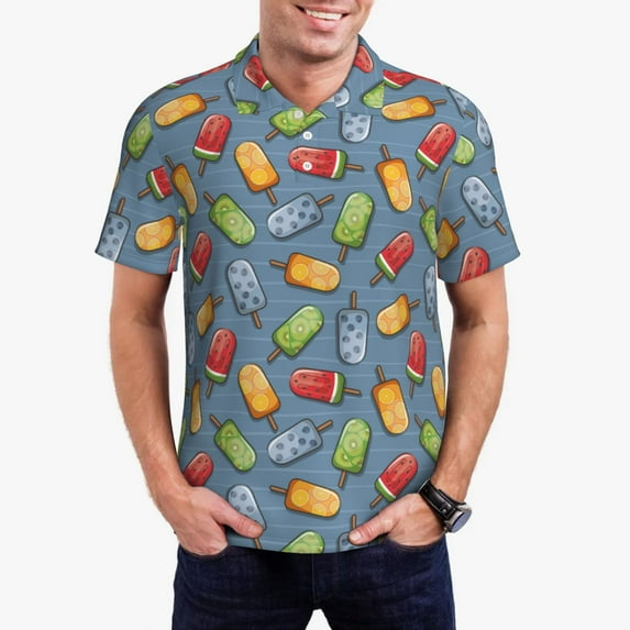 Daiia Fruit Ice Cream Pattern Men’s Polo Shirts,Solid Deck Shirt,Classic Fit, Breathable Cotton Polo for Casual and Sport Wear-4X-Large