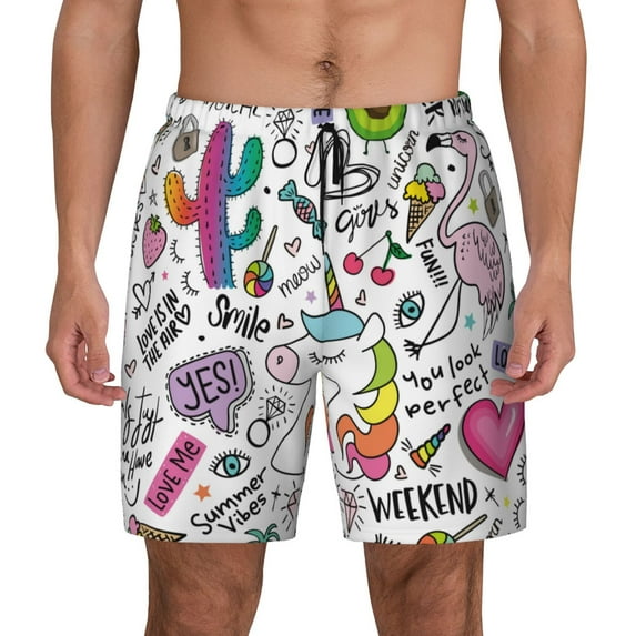 Daiia Fun Animal with Unicorn Mens Swim Trunks Swim Shorts Quick Dry Swim Shorts with Mesh Lining Pockets-X-Large