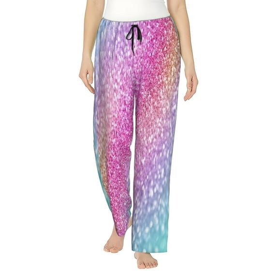 Daiia Fun Rainbow Pink Women's Sleep Pant with Pockets and Drawstring,Pajama Pants-Large