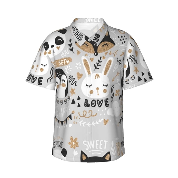 Daiia Funny Animals Series Hawaiian Shirt for Men Gentle Cotton Regular Short Sleeve Casual-XX-Large