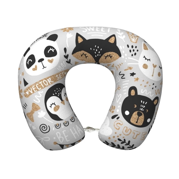 Daiia Funny Animals Series Pattern Travel Pillow 100% Pure Memory Foam Travel Neck Pillow, Airplane Pillow U-Shaped Neck Pillow Ergonomic Travel Pillow