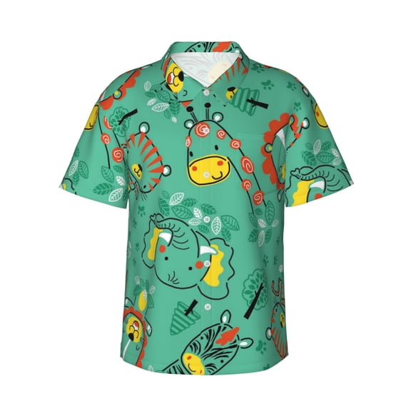 Daiia Funny Animals in Jungle Hawaiian Shirt for Men Gentle Cotton Regular Short Sleeve Casual-XX-Large