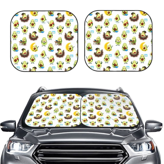 Daiia Funny Avocado In Mexican Clothes 2PCS Car Windshield Sun Shade, Foldable Sun Shield for Car Front Window, Auto Sun Blocker Visor Protector Universal for Truck SUV Pickup-Large