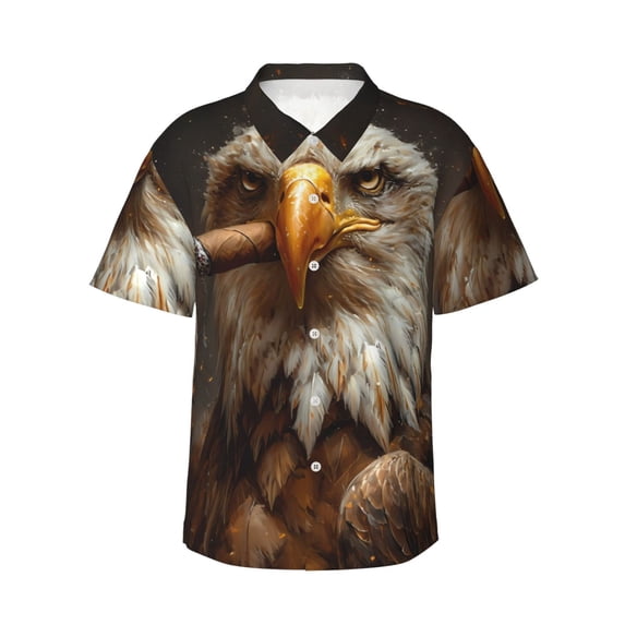 Daiia Funny Bald Eagle Hawaiian Shirt for Men Gentle Cotton Regular Short Sleeve Casual-Large