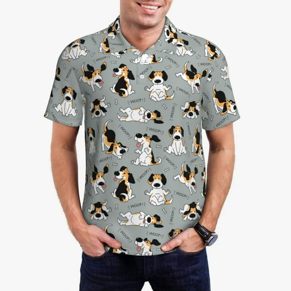Daiia Funny Beagle Active Dog Pattern Men’s Polo Shirts,Solid Deck Shirt,Classic Fit, Breathable Cotton Polo for Casual and Sport Wear-Large