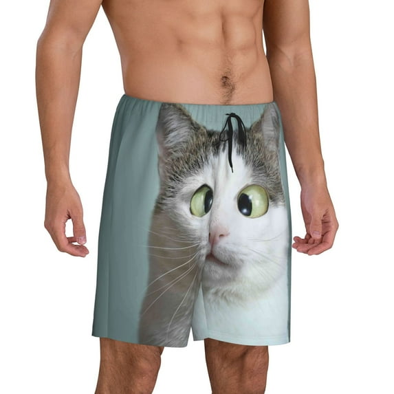 Daiia Funny Cat Mens Woven Stretch Pajama Short,Short Pajama Pants-Small