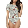 thumbnail image 1 of Daiia Funny Cat White print Women's Crew Neck Short Sleeve Bodysuit Fashion Tops Fit Casual Basic Extender Bodysuit-Small, 1 of 9