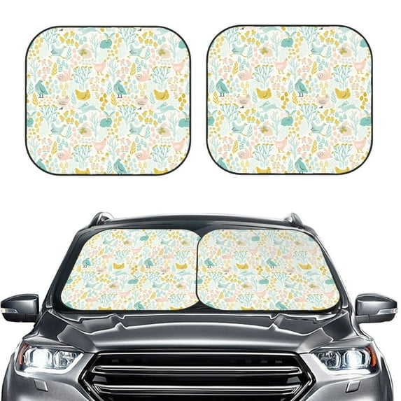 Daiia Funny Chicken 2PCS Car Windshield Sun Shade, Foldable Sun Shield for Car Front Window, Auto Sun Blocker Visor Protector Universal for Truck SUV Pickup-Small