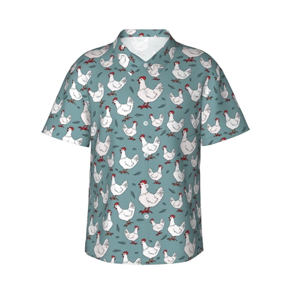 Daiia Funny Chicken Hawaiian Shirt for Men Gentle Cotton Regular Short Sleeve Casual-3X-Large