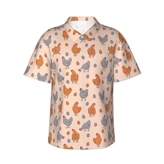 Daiia Funny Chicken Hawaiian Shirt for Men Gentle Cotton Regular Short Sleeve Casual-Large