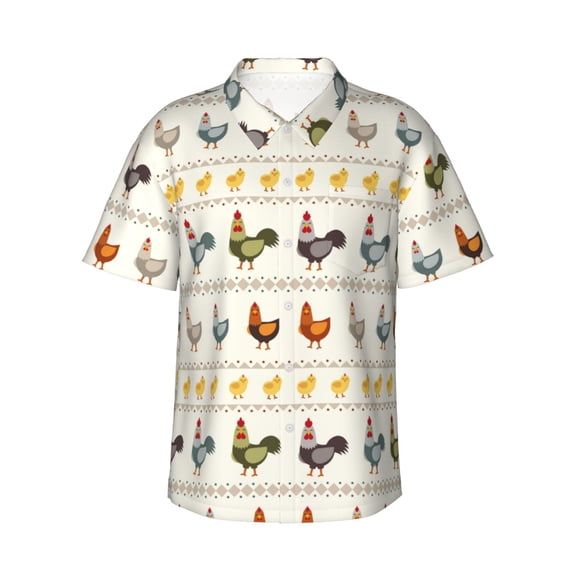 Daiia Funny Chicken Hawaiian Shirt for Men Gentle Cotton Regular Short Sleeve Casual-Large