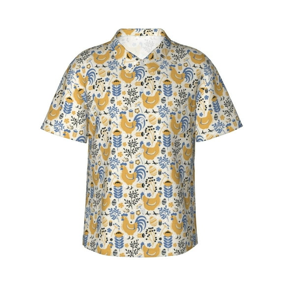 Daiia Funny Chicken Hawaiian Shirt for Men Gentle Cotton Regular Short Sleeve Casual-XX-Large